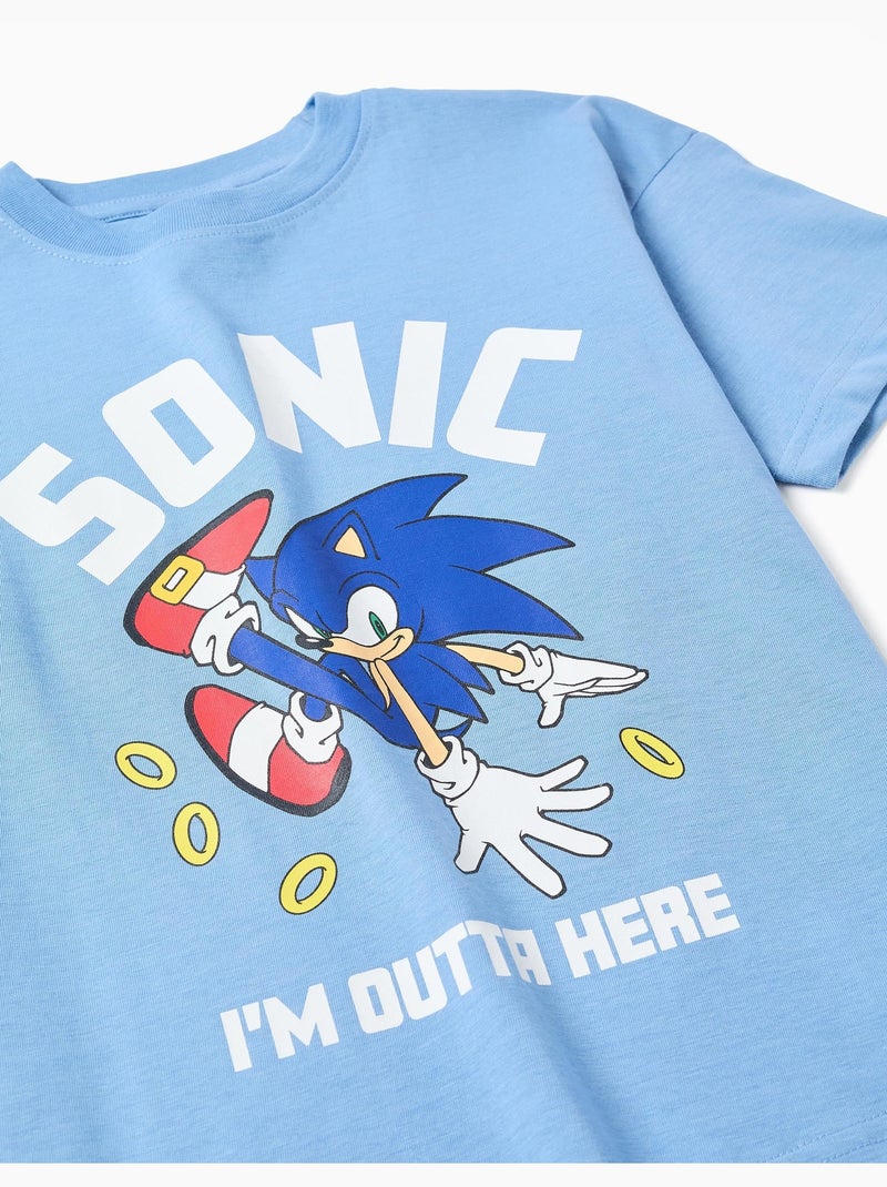 T-shirt en coton avec imprimé Sonic sur le devant Bleu clair - Kiabi