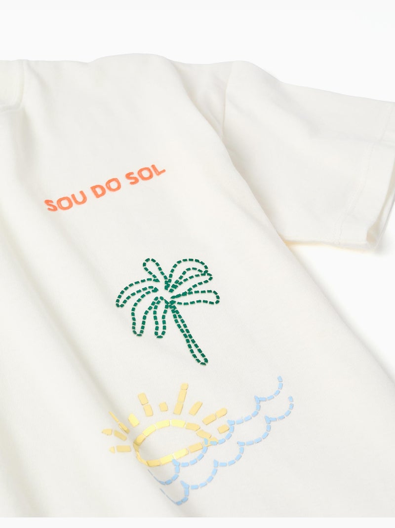 T-shirt en coton avec imprimé Sou do Sol Blanc - Kiabi
