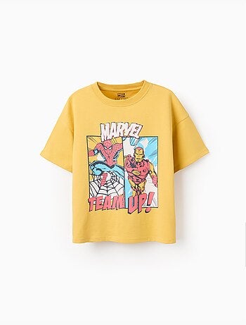 T-shirt en coton avec imprimé Spider-Man et Iron-man