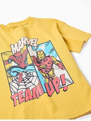 T-shirt en coton avec imprimé Spider-Man et Iron-man