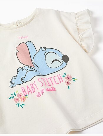 T-shirt en coton avec imprimé Stitch et volants
