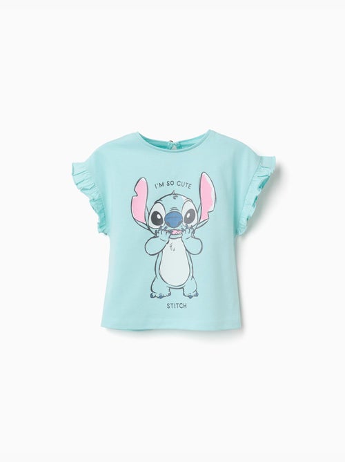 T-shirt en coton avec imprimé Stitch et volants - Kiabi