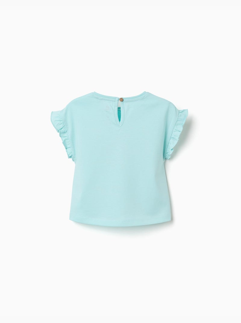 T-shirt en coton avec imprimé Stitch et volants Bleu clair - Kiabi