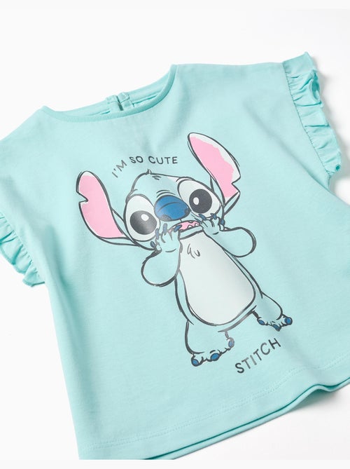 T-shirt en coton avec imprimé Stitch et volants - Kiabi