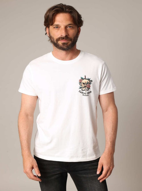 T-shirt en coton avec imprimé "Tattoo Shop" au dos et motif skull à l’avant. 'Deeluxe' - Kiabi