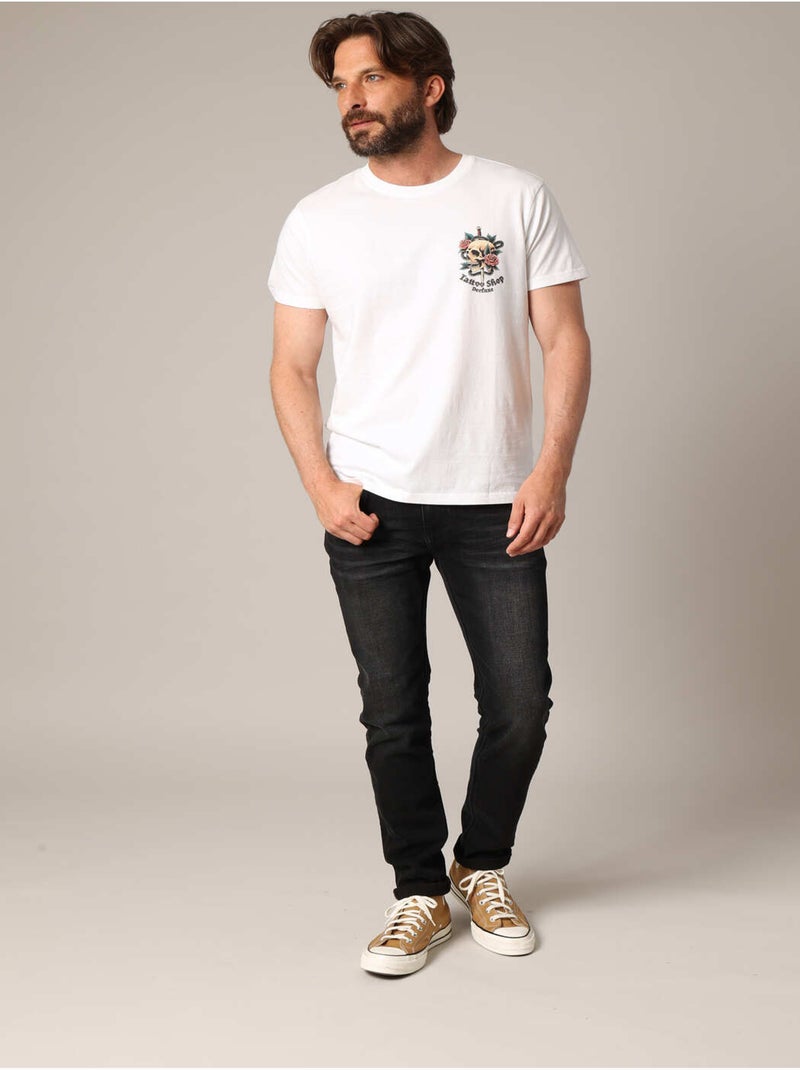 T-shirt en coton avec imprimé « tattoo shop » au dos et motif tête de mort sur le devant 'deeluxe' Beige sable - Kiabi