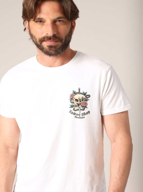 T-shirt en coton avec imprimé « Tattoo Shop » au dos et motif tête de mort sur le devant
 'Deeluxe' - Kiabi