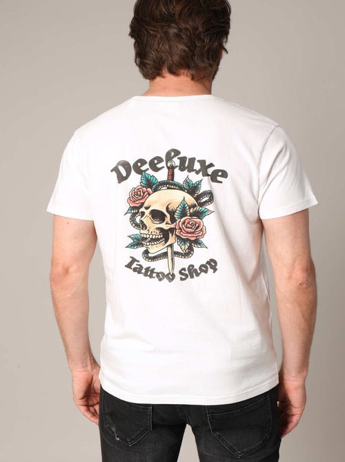 T-shirt en coton avec imprimé « Tattoo Shop » au dos et motif tête de mort sur le devant
 'Deeluxe' - Kiabi