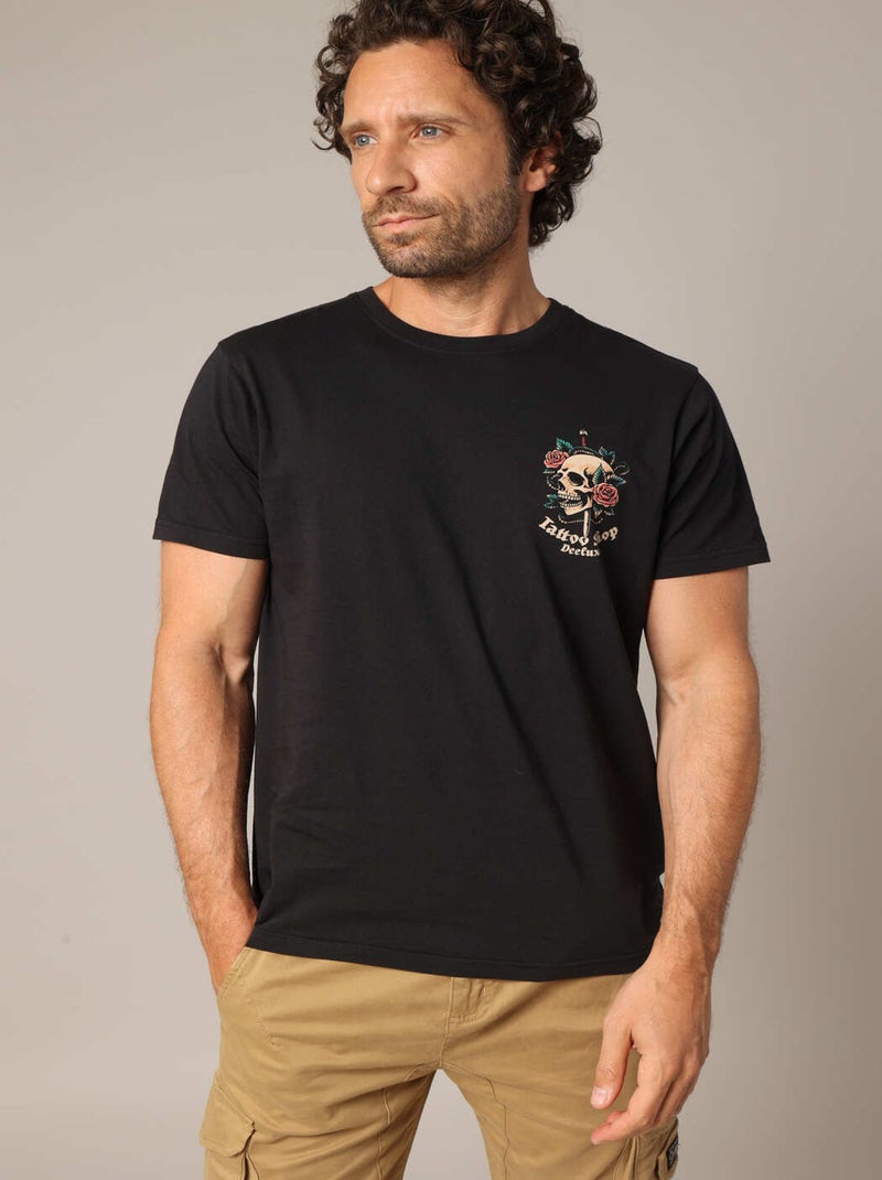 T-shirt en coton avec imprimé « Tattoo Shop » au dos et motif tête de mort sur le devant. 'Deeluxe' gris anthracite - Kiabi