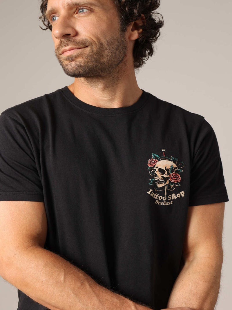T-shirt en coton avec imprimé « Tattoo Shop » au dos et motif tête de mort sur le devant
 'Deeluxe' gris anthracite - Kiabi