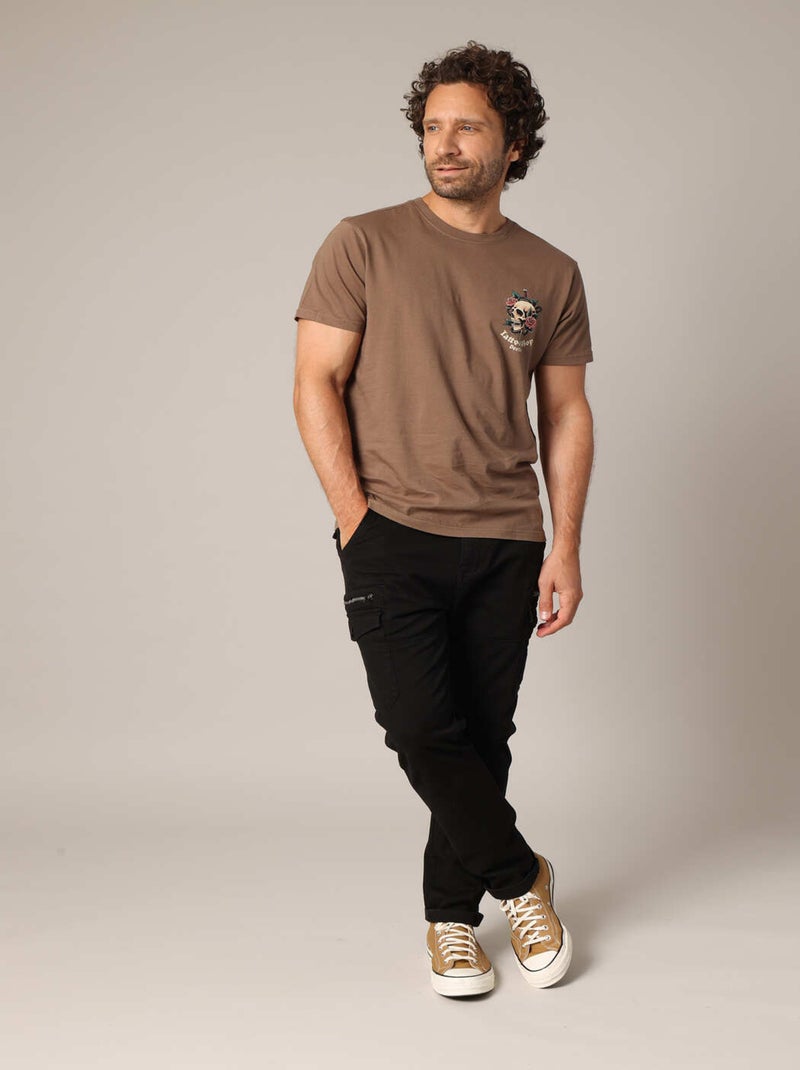 T-shirt en coton avec imprimé « Tattoo Shop » au dos et motif tête de mort sur le devant
 'Deeluxe' Marron chocolat - Kiabi