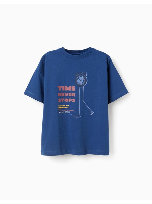 T-shirt en coton avec imprimé Time Never Stops - Kiabi
