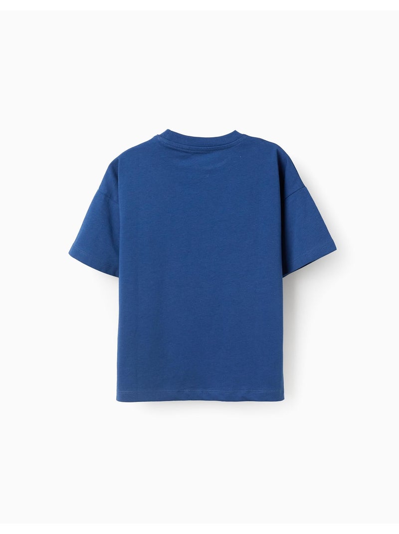T-shirt en coton avec imprimé Time Never Stops Bleu foncé - Kiabi