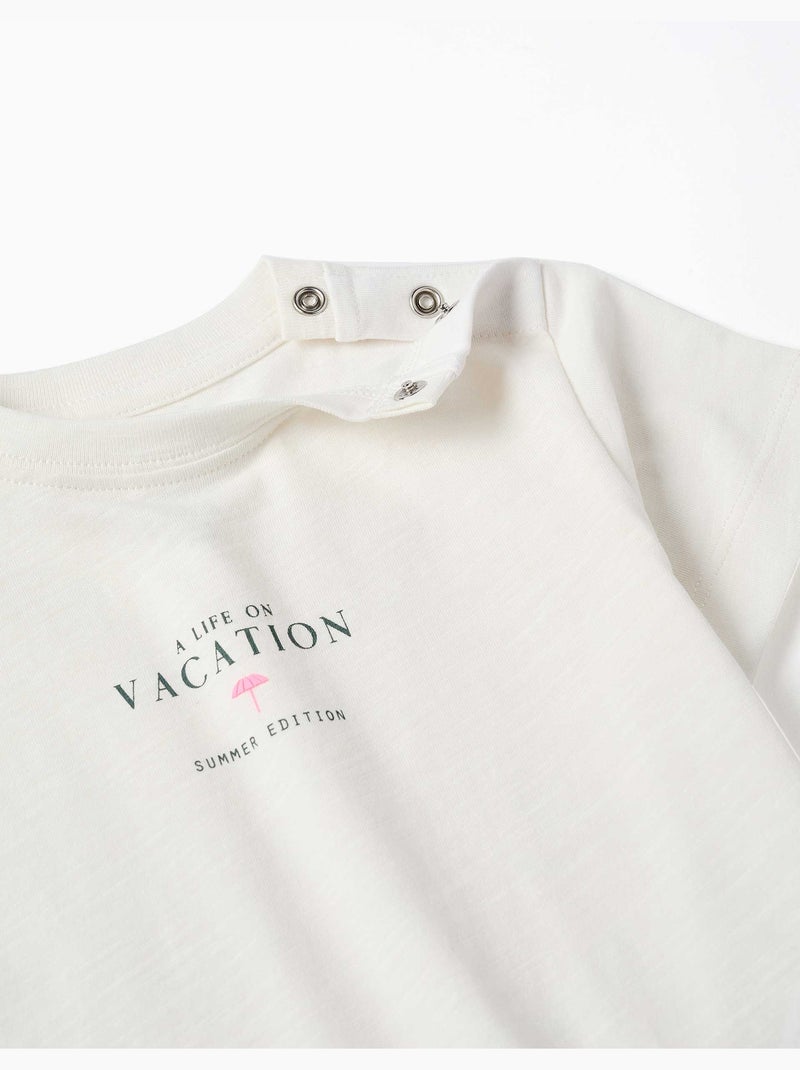 T-shirt en coton avec imprimé Vacation Beige clair - Kiabi
