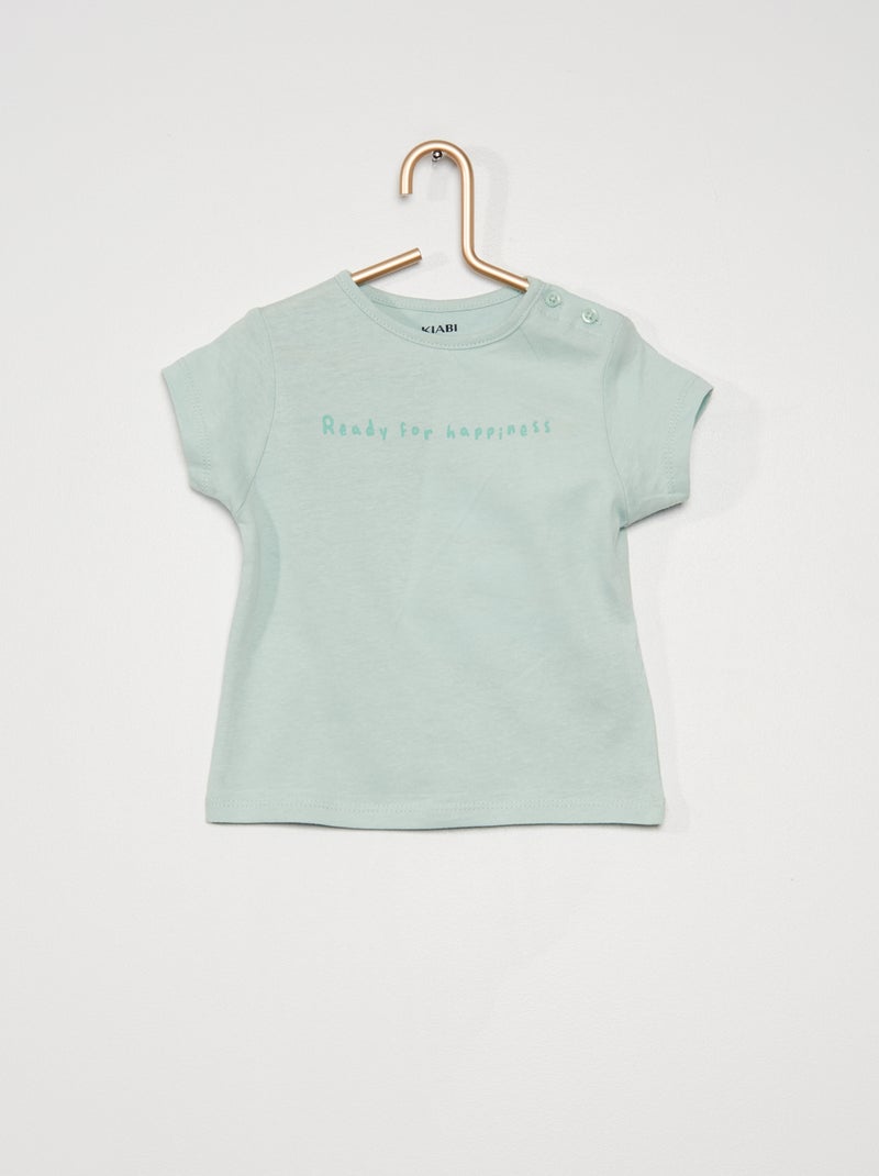 T-shirt en coton avec imprimé Vert de gris - Kiabi