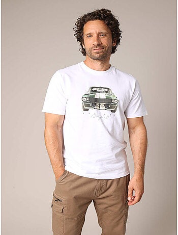 T-shirt en coton avec imprimé voiture rétro sur le devant, coupe droite et col rond. 'Deeluxe'