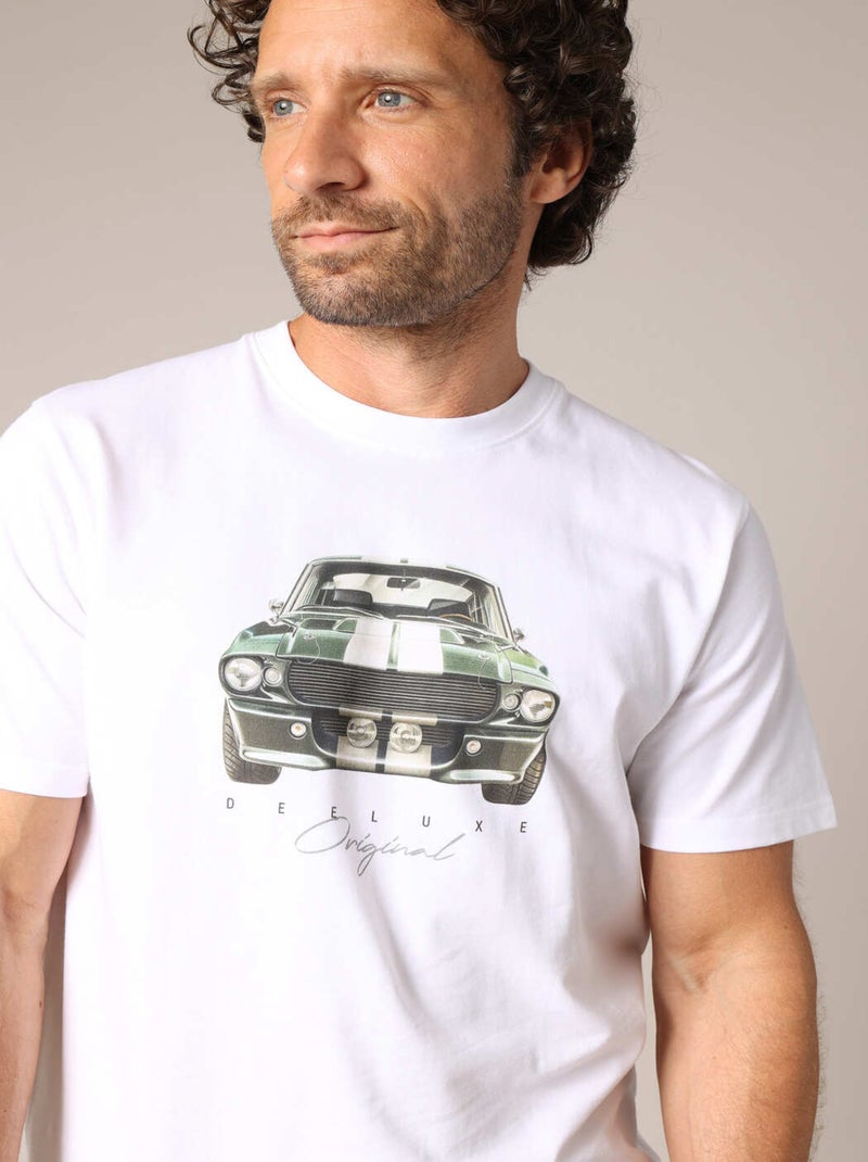 T-shirt en coton avec imprimé voiture rétro sur le devant, coupe droite et col rond. 'Deeluxe' Blanc - Kiabi