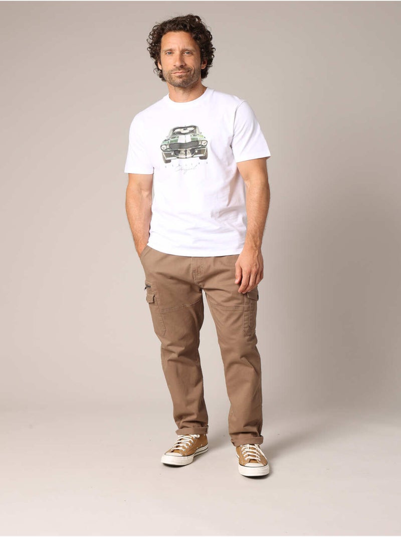 T-shirt en coton avec imprimé voiture rétro sur le devant, coupe droite et col rond. 'Deeluxe' Blanc - Kiabi