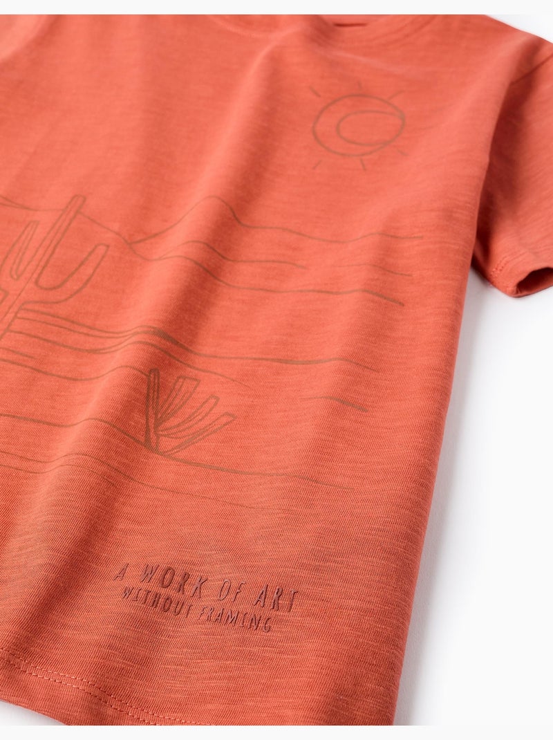 T-shirt en coton avec imprimé Work of Art Orange - Kiabi