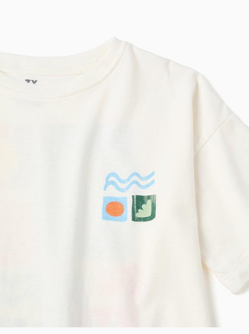T-shirt en coton avec imprimés colorés de plage - Kiabi