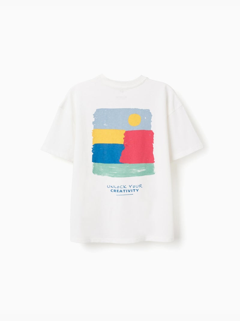 T-shirt en coton avec imprimés Creativity Blanc - Kiabi