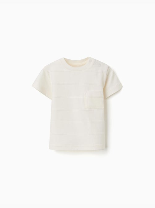 T-shirt en coton avec lignes en relief et poche - Kiabi