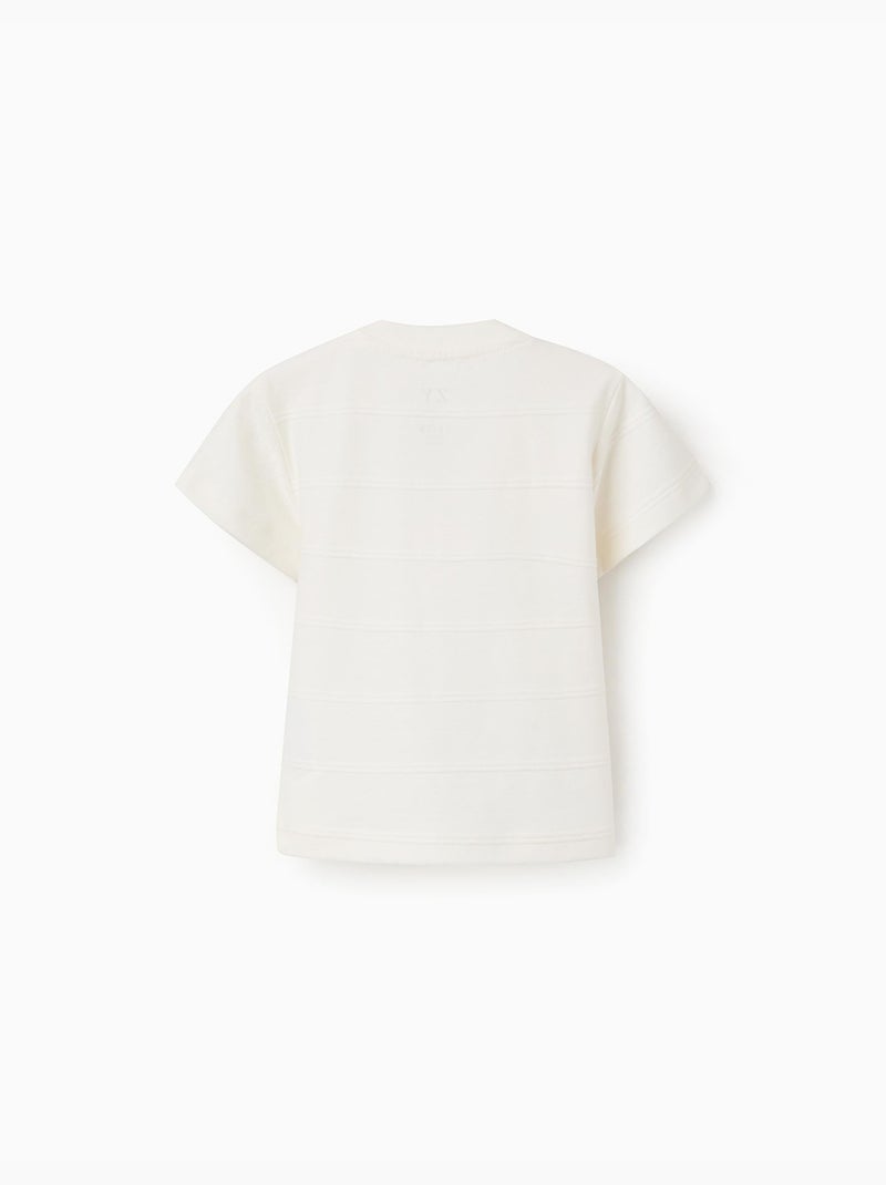 T-shirt en coton avec lignes en relief et poche Blanc - Kiabi