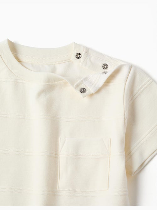T-shirt en coton avec lignes en relief et poche - Kiabi