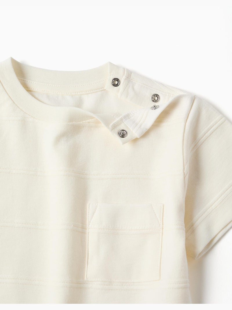 T-shirt en coton avec lignes en relief et poche Blanc - Kiabi