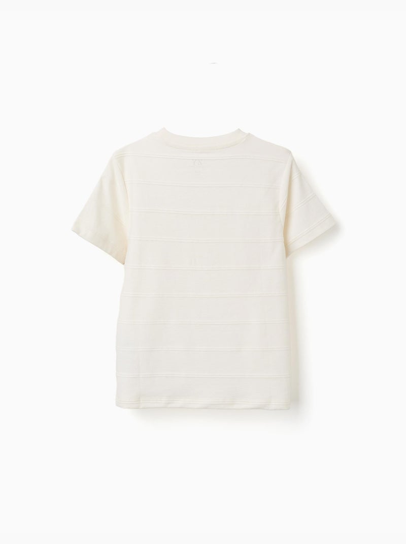 T-shirt en coton avec lignes en relief et poche Blanc - Kiabi
