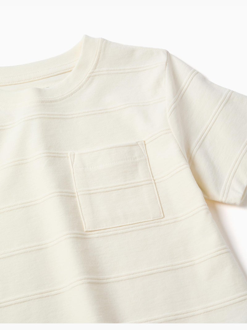T-shirt en coton avec lignes en relief et poche Blanc - Kiabi