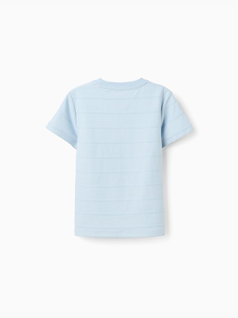 T-shirt en coton avec lignes en relief et poche Bleu clair - Kiabi