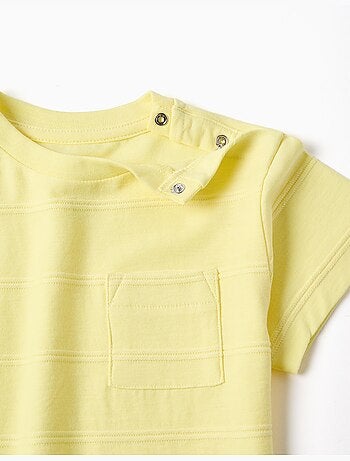 T-shirt en coton avec lignes en relief et poche