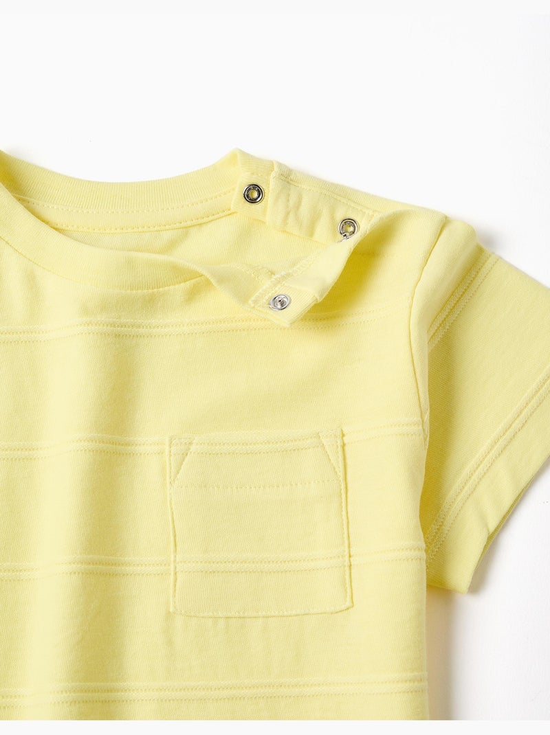T-shirt en coton avec lignes en relief et poche Jaune - Kiabi