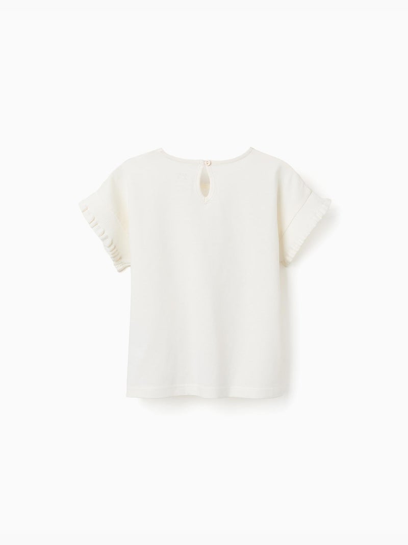 T-shirt en coton avec manches à volants Blanc - Kiabi