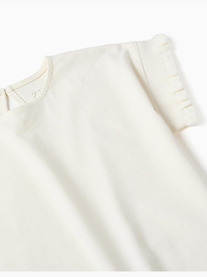 T-shirt en coton avec manches à volants Blanc - Kiabi