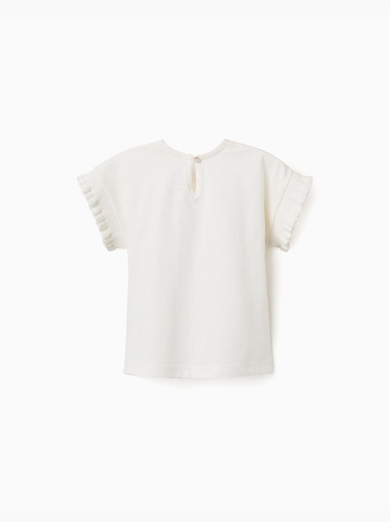 T-shirt en coton avec manches à volants Blanc - Kiabi