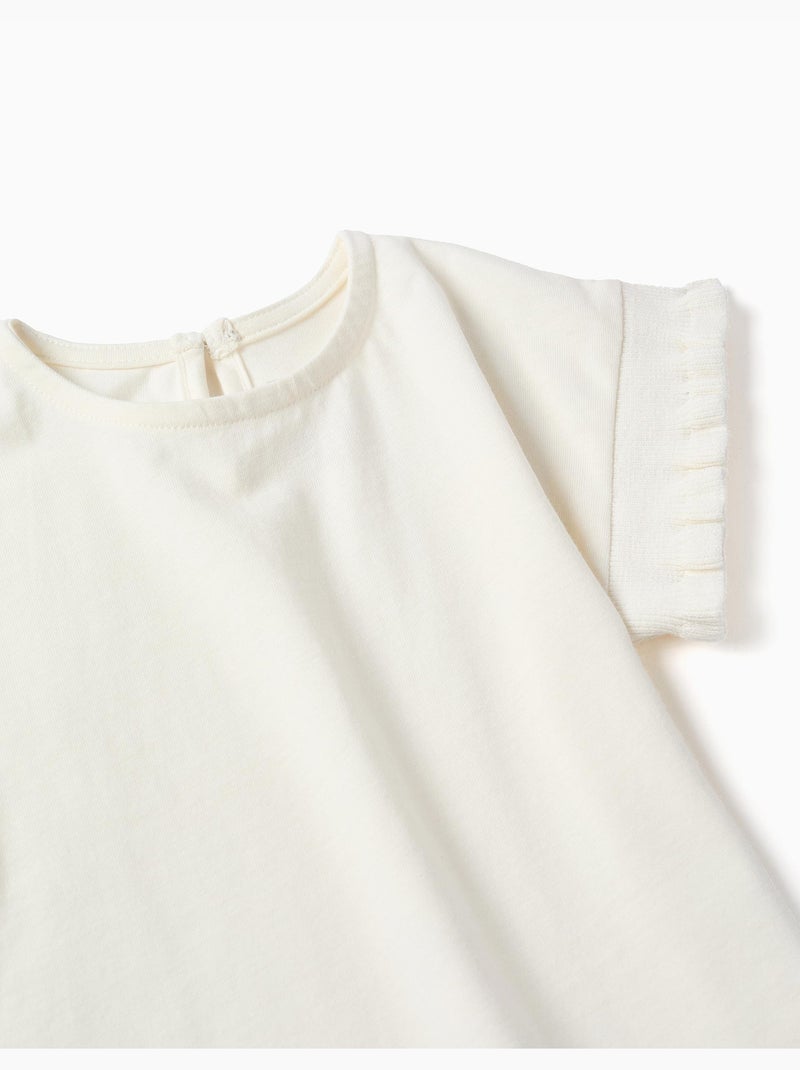 T-shirt en coton avec manches à volants Blanc - Kiabi