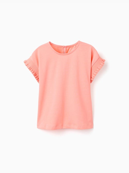 T-shirt en coton avec manches à volants - Kiabi