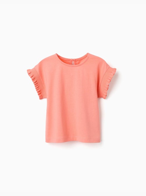 T-shirt en coton avec manches à volants - Kiabi