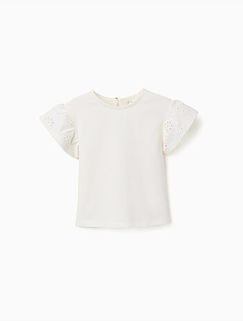 T-shirt en coton avec manches en broderie anglaise