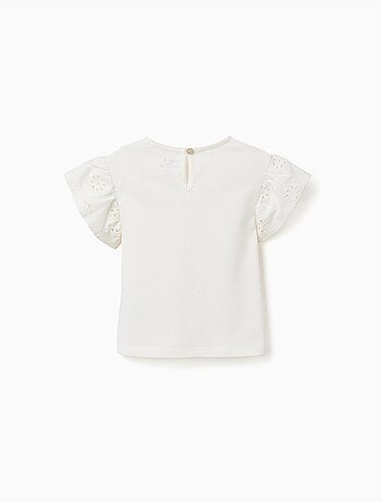 T-shirt en coton avec manches en broderie anglaise