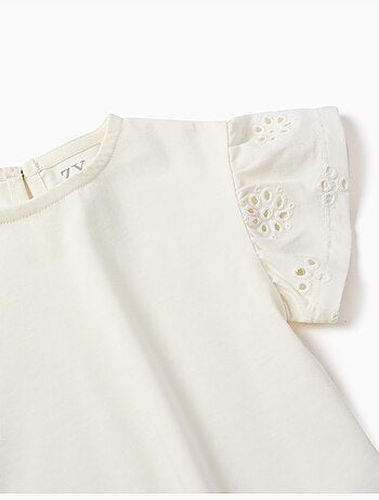 T-shirt en coton avec manches en broderie anglaise