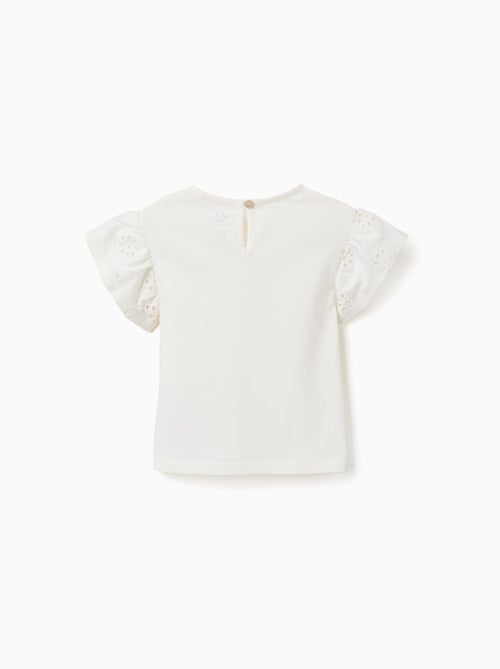 T-shirt en coton avec manches en broderie anglaise - Kiabi