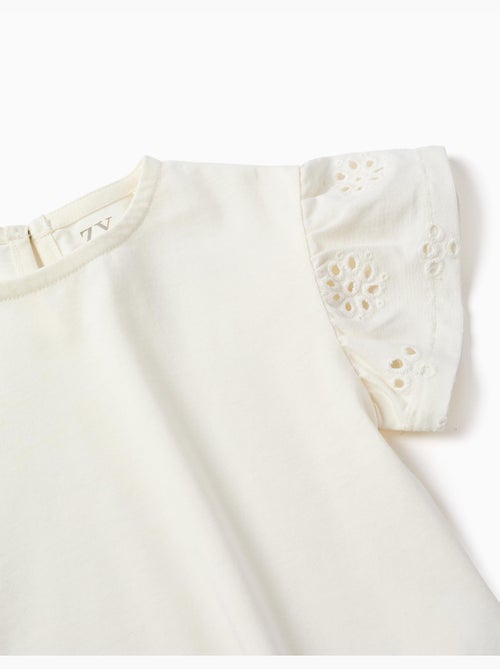 T-shirt en coton avec manches en broderie anglaise - Kiabi