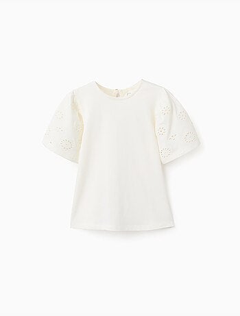 T-shirt en coton avec manches en broderie anglaise