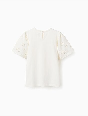 T-shirt en coton avec manches en broderie anglaise