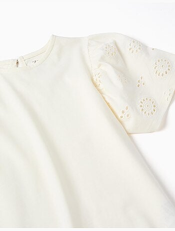 T-shirt en coton avec manches en broderie anglaise