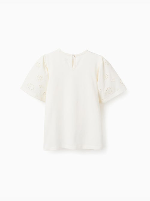 T-shirt en coton avec manches en broderie anglaise - Kiabi