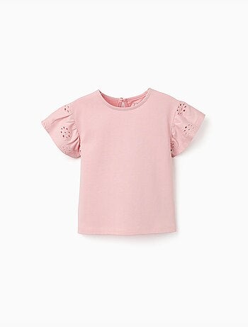 T-shirt en coton avec manches en broderie anglaise